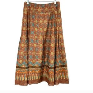 Peruvian Connection Prairie Pleated Cotton Midi Sunflower Skirt Size 6
